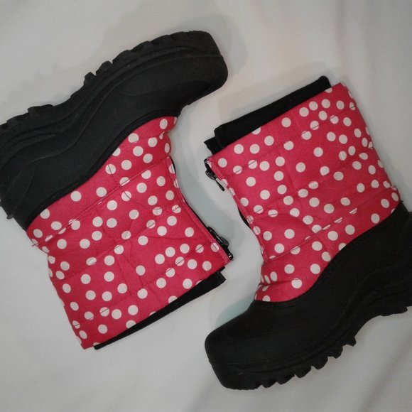 Itasca Other - Itasca Winter Boots Lined Girls Size 3 Pink and White Polka Dot Black Bottoms